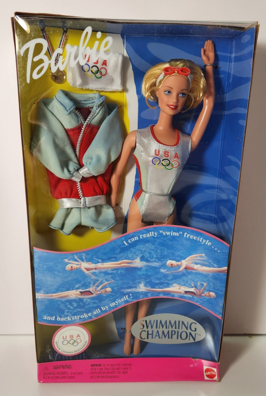 Barbie Swimming Champion Doll 1999 Mattel 24590 USA Olympics Wind Up Swim READ